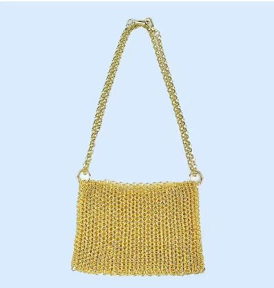 gold New Product: Metal Shiny Handwoven Lock, Bright Bead, Fish Scale Hollow out Phone Chain, Underarm Crossbody Bag