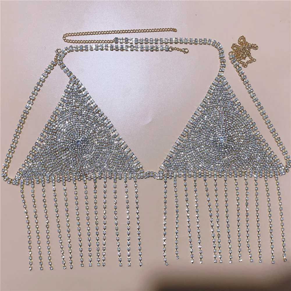 y2k Festival Luxury Rhinestone Bikini Top Women 2023 Sexy Night Club Party Backless Halter Fashion Diamond Tassel Crop Tops