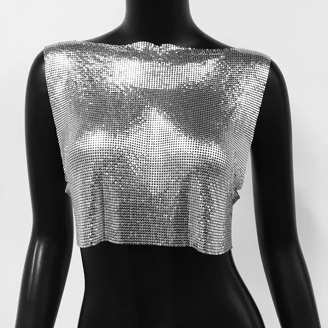 Sexy Metal Sequin Tank Top For Women y2k Summer Beach Backless Crop Top Rave Festival Club Outfits Camisole