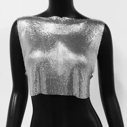 Sexy Metal Sequin Tank Top For Women y2k Summer Beach Backless Crop Top Rave Festival Club Outfits Camisole