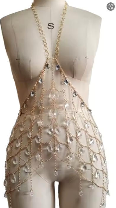 Sexy hot girl versatile vest with multiple layers of gemstone pendant, top chain, corset, waist chain