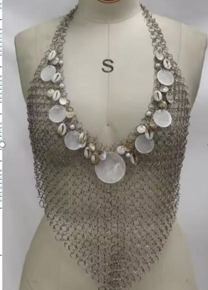 Vest round piece, thin sheet, sequin, connected metal iron ring, top, shell pendant, body chain