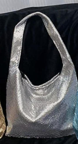 silver Metal shiny and non functional aluminum sheet large capacity tote bag, shiny shopping bag, banquet underarm bag, single shoulder hand-held large bag
