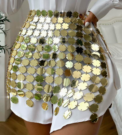 golden Fashion Foreign Trade Women's Nightclub Acrylic Solid Color Short Skirt