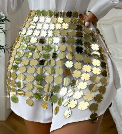 golden Fashion Foreign Trade Women's Nightclub Acrylic Solid Color Short Skirt