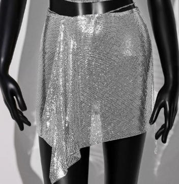  silver Cross border New Product Fashion Set Skirt Metal sequin Strap Skirt Set Sexy European and American Spicy Girl Two Piece Set for Women