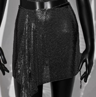 Black Cross border New Product Fashion Set Skirt Metal sequin Strap Skirt Set Sexy European and American Spicy Girl Two Piece Set for Women