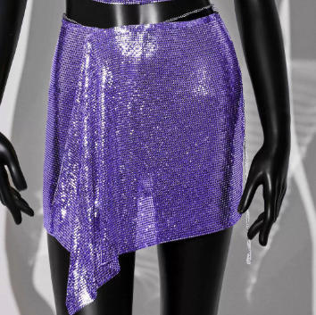 purple Cross border New Product Fashion Set Skirt Metal sequin Strap Skirt Set Sexy European and American Spicy Girl Two Piece Set for Women