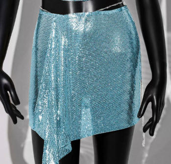 lake blue Cross border New Product Fashion Set Skirt Metal sequin Strap Skirt Set Sexy European and American Spicy Girl Two Piece Set for Women