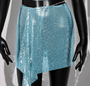 lake blue Cross border New Product Fashion Set Skirt Metal sequin Strap Skirt Set Sexy European and American Spicy Girl Two Piece Set for Women