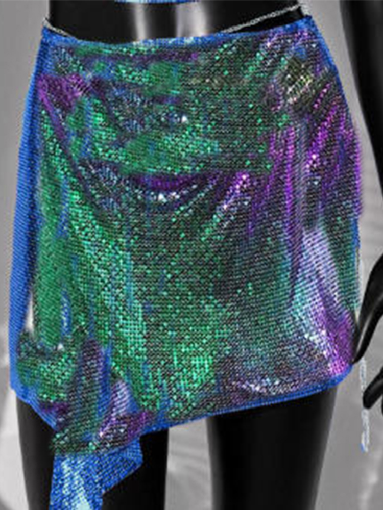 iridescent Cross border New Product Fashion Set Skirt Metal sequin Strap Skirt Set Sexy European and American Spicy Girl Two Piece Set for Women
