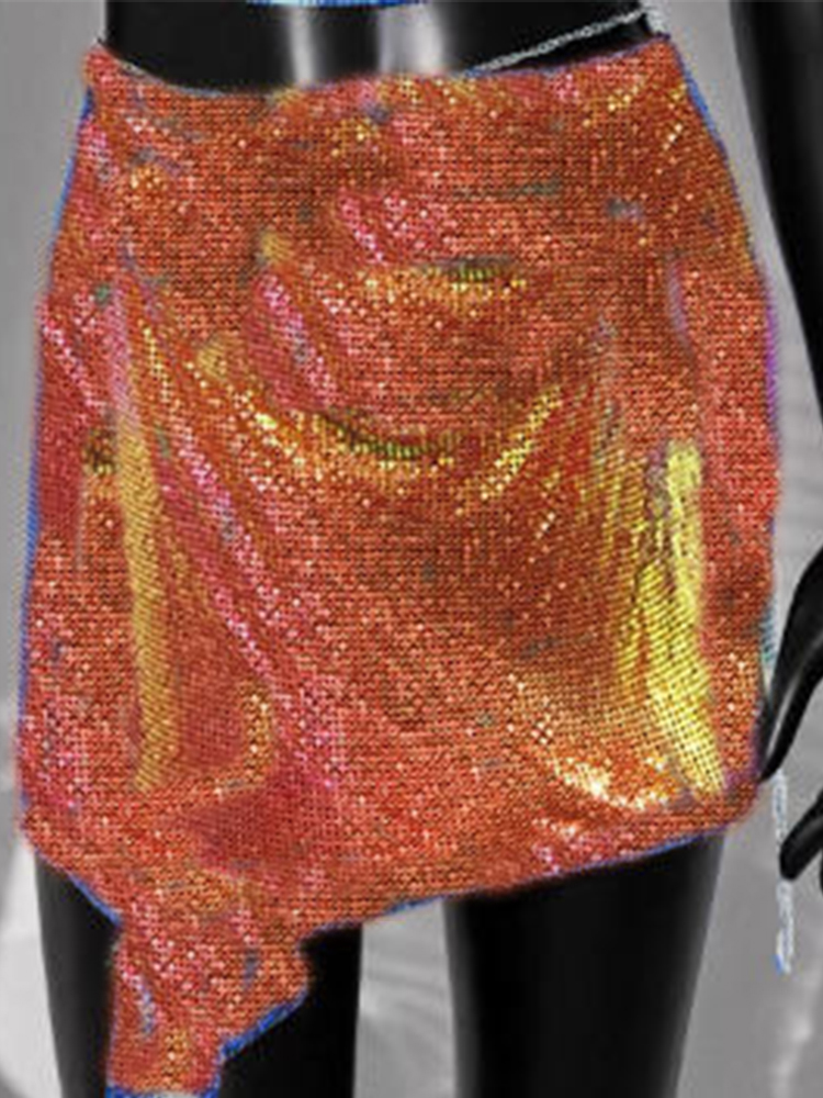 Illusionary Red Cross border New Product Fashion Set Skirt Metal sequin Strap Skirt Set Sexy European and American Spicy Girl Two Piece Set for Women