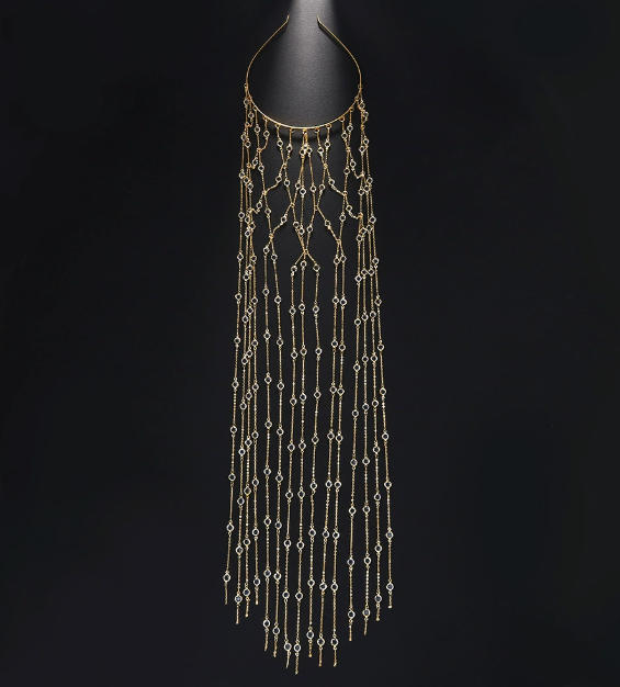 Gold Hot selling tassel headbands in Europe and America, women's high-end stage runway mesh rhinestone headbands