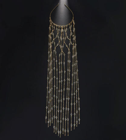 Gold Hot selling tassel headbands in Europe and America, women's high-end stage runway mesh rhinestone headbands