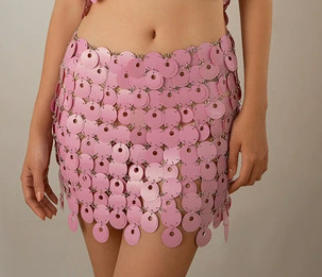pink Round sequin women's suit sexy suspender hollow sequin skirt, nightclub trendy women's thin half skirt, body chain