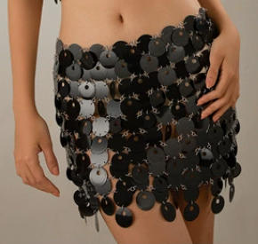 black Round sequin women's suit sexy suspender hollow sequin skirt, nightclub trendy women's thin half skirt, body chain