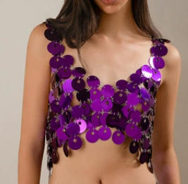deep purple Round sequin women's suit sexy suspender hollow sequin skirt, nightclub trendy women's thin half skirt, body chain