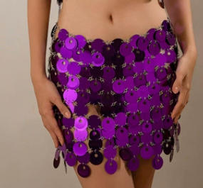 deep purple Round sequin women's suit sexy suspender hollow sequin skirt, nightclub trendy women's thin half skirt, body chain