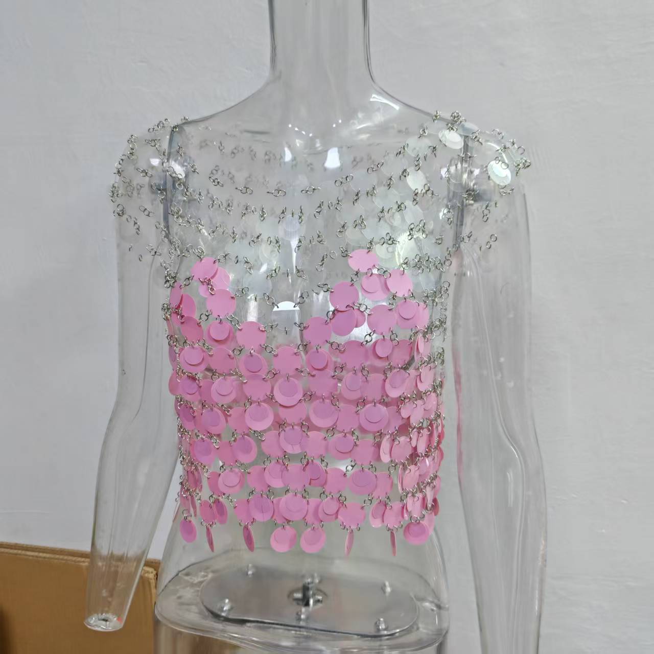 [Copy]gold Sexy Fashion Gradient Sequins Patchwork Design Tank Top For Women Sleeveless Round Neck Camisole 2025 Autumn New 