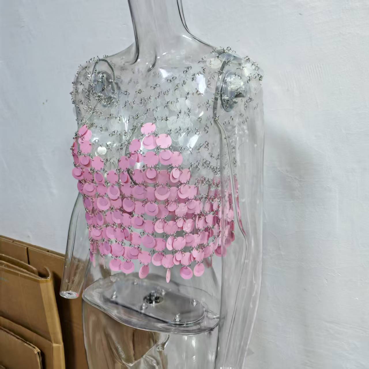 [Copy]gold Sexy Fashion Gradient Sequins Patchwork Design Tank Top For Women Sleeveless Round Neck Camisole 2025 Autumn New 