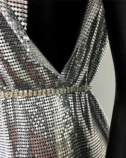 Silver Glitter Metallic Sequins Mini Dress Sexy Backless Single Shoulder Side Split Dress For Women Rave Festival Party Evening Dresses