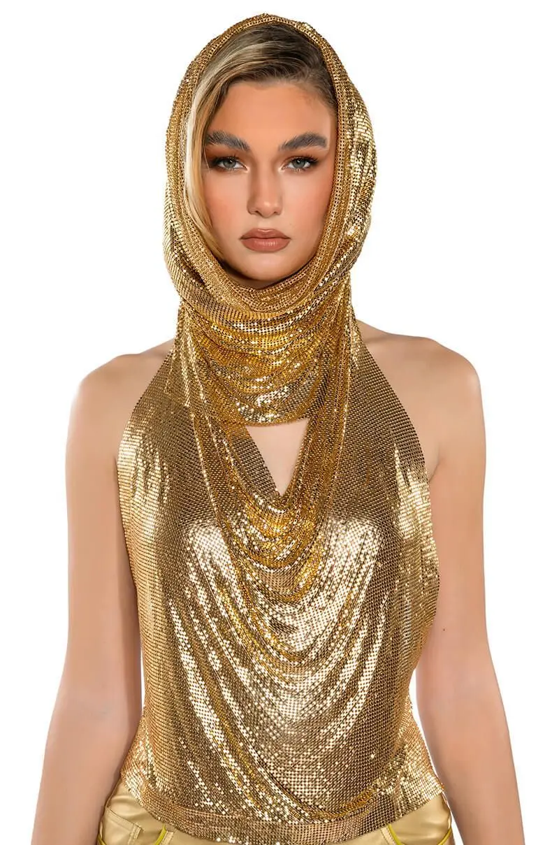 Gold Women Metal Sequins Tank Top With Turban 2 Piece  Sexy V Neck Backless   Suspender Top Rave Festival Party Nightclub Camisole