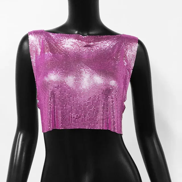Sexy Metal Sequin Tank Top For Women y2k Summer Beach Backless Crop Top Rave Festival Club Outfits Camisole