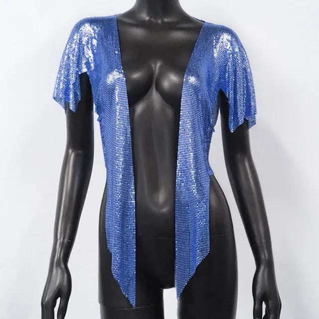Women Sexy Metal Sequins Tops Summer Glitter Beach Bikini Cardigan Cover Up Night Club Party Rave Festival Loose Coat