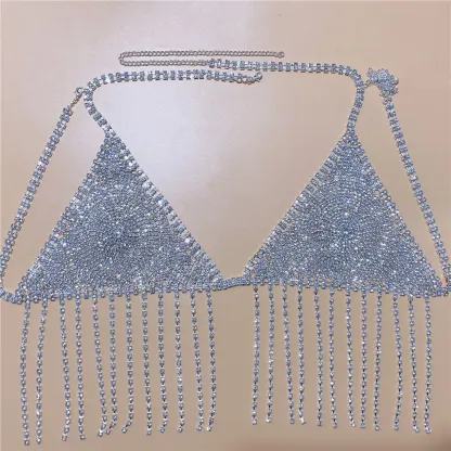 y2k Festival Luxury Rhinestone Bikini Top Women 2023 Sexy Night Club Party Backless Halter Fashion Diamond Tassel Crop Tops