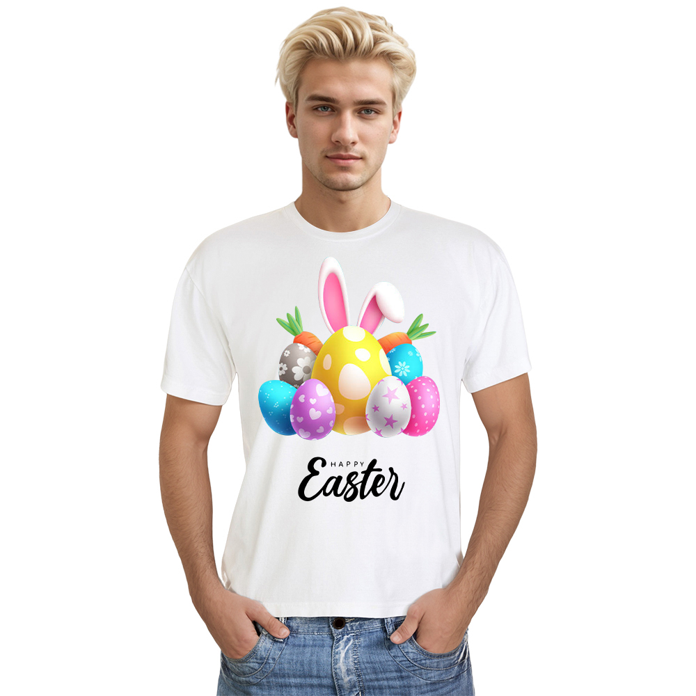 Frohe Ostern Happy Easter Hase Druck Herren weiß kurzarm T-Shirt