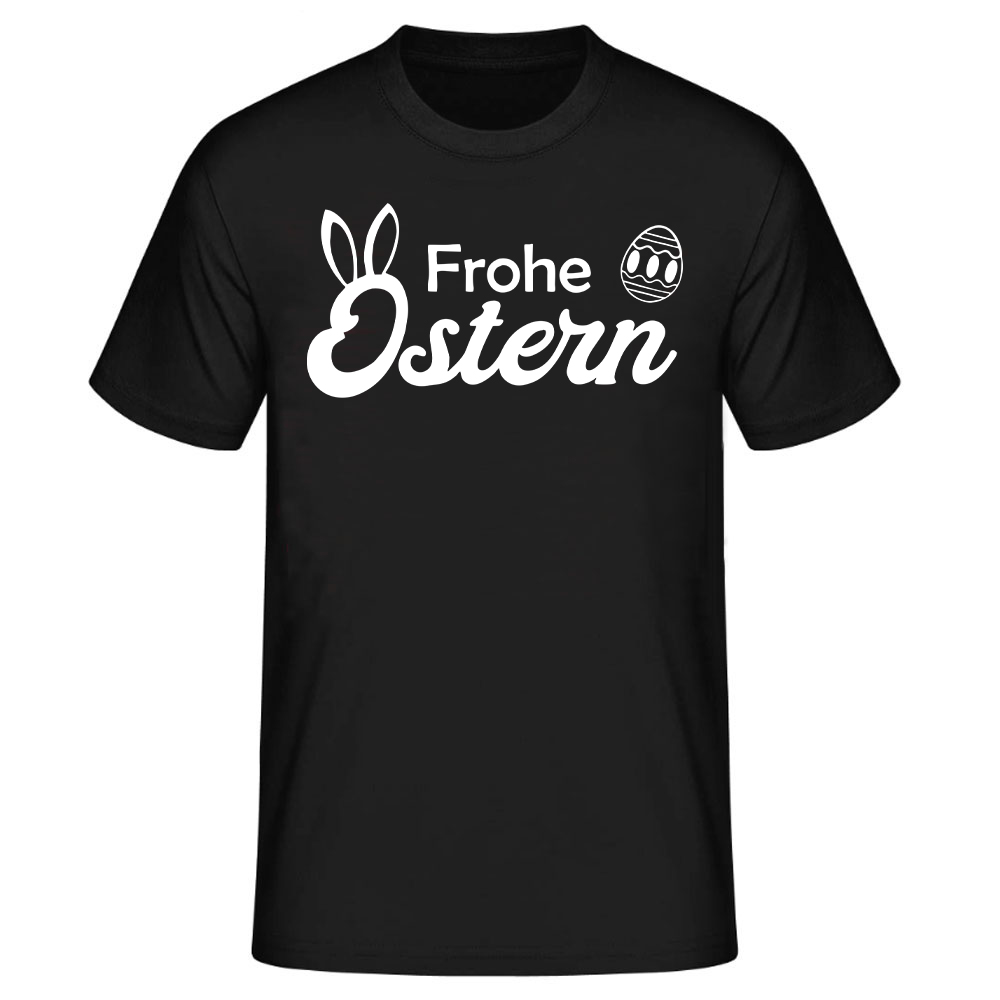 Frohe Ostern Happy Easter Ei Druck Herren schwarz kurzarm T-Shirt