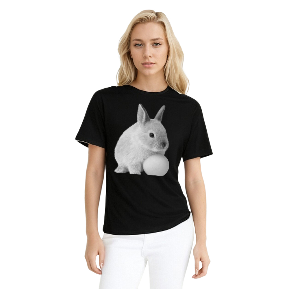 Happy Easter lustig Hase Druck Frohe Ostern Damen schwarz kurzarm T-Shirt