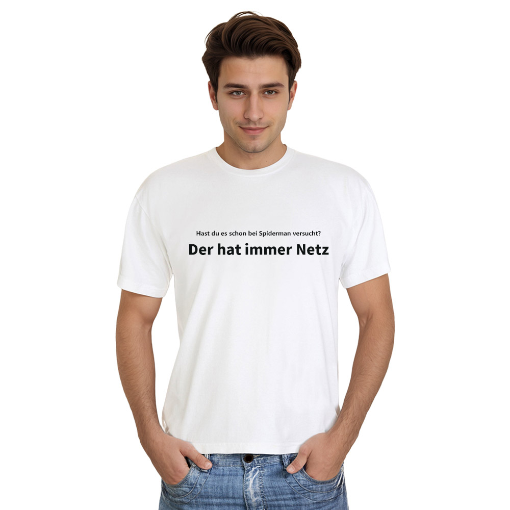 Hast du es schon bei Spiderman versucht? Der hat immer Netz  weiß T-Shirt für Herren