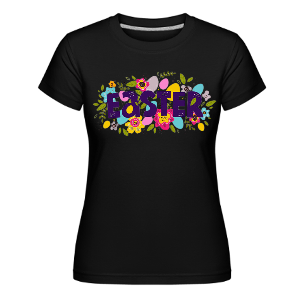 Happy Easter Frohe Ostern Druck Damen schwarz kurzarm T-Shirt