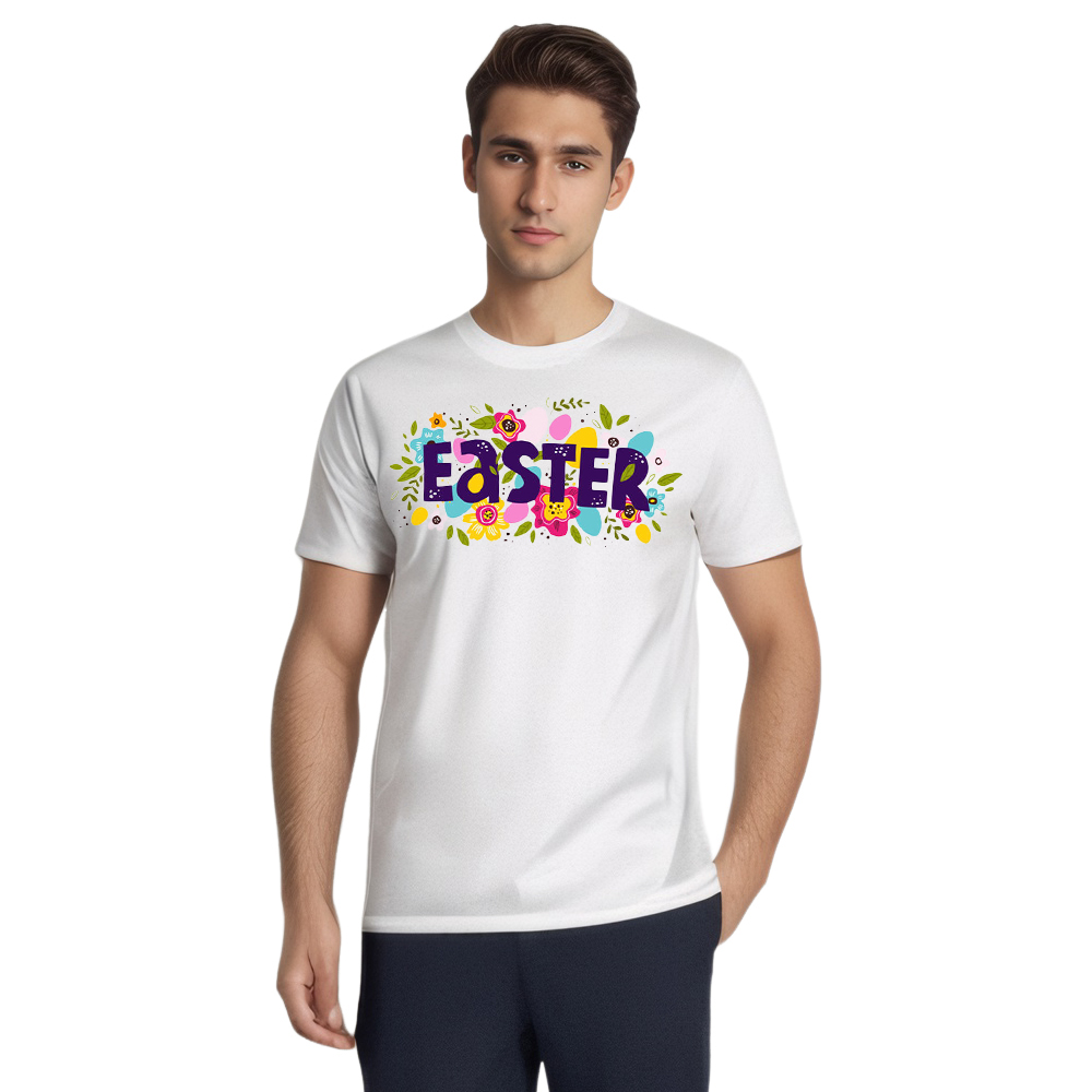 Happy Easter Frohe Ostern Druck Herren weiß kurzarm T-Shirt