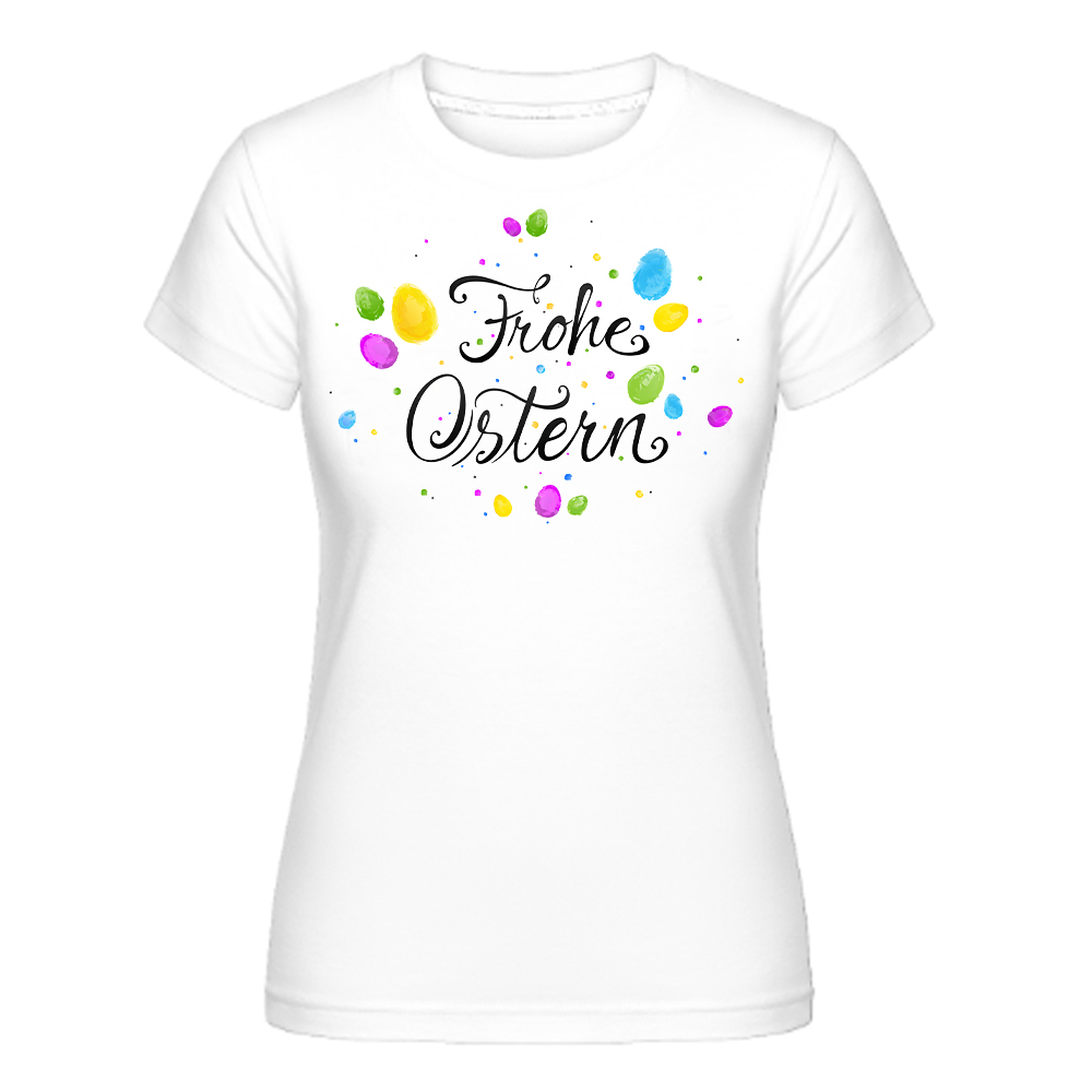 Happy Easter Frohe Ostern Damen weiß Ei Druck kurzarm T-Shirt