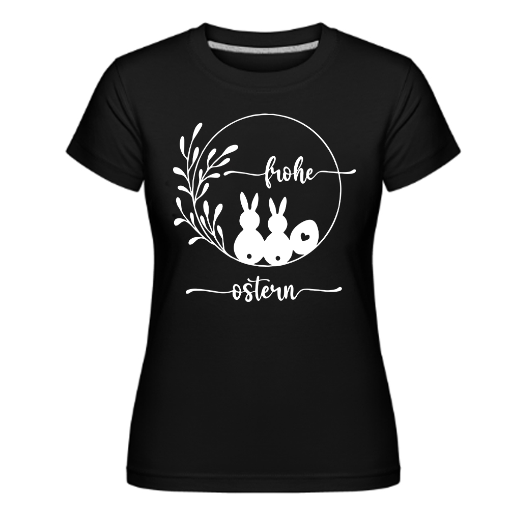 Happy Easter Frohe Ostern Damen schwarz Ei Hase Druck kurzarm T-Shirt