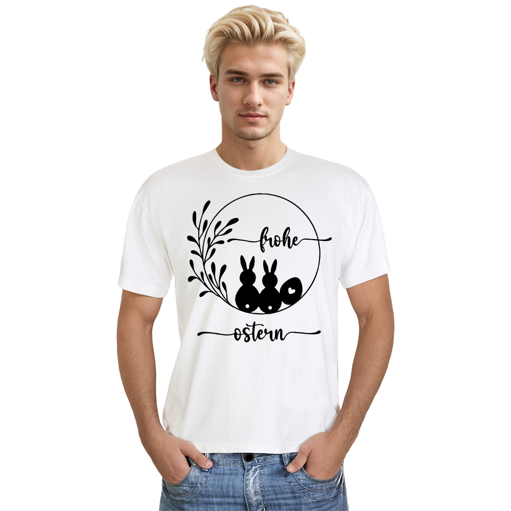 Happy Easter Frohe Ostern Herren weiß Ei Hase Druck kurzarm T-Shirt