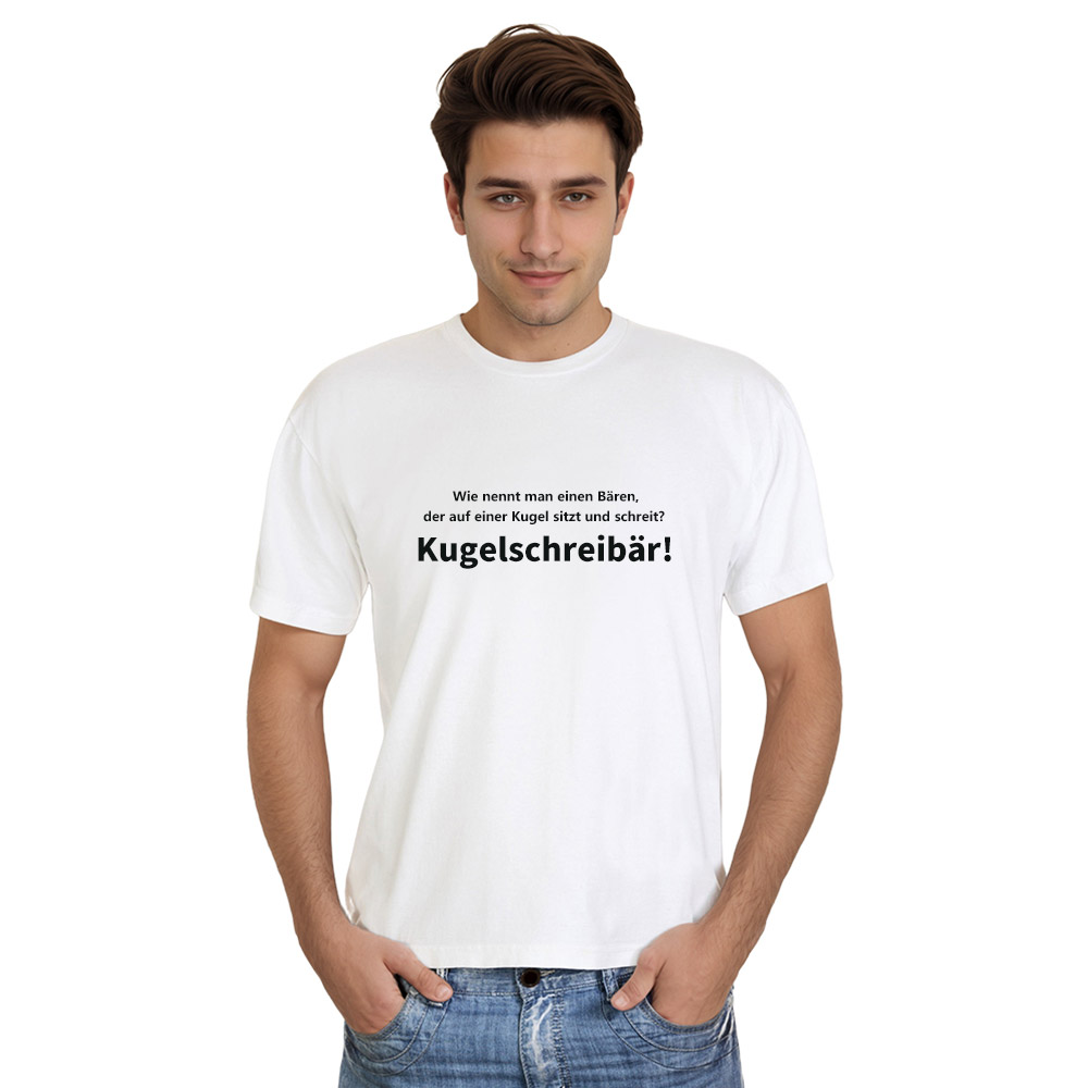 Wie nennt man einen Bären, der auf einer Kugel sitzt und schreit? Kugelschreibär weiß T-Shirt für Herren