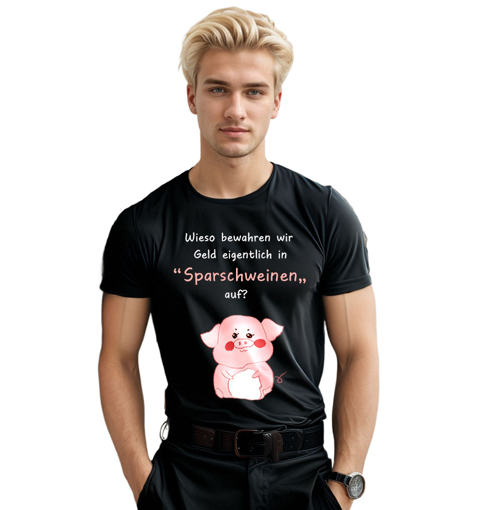 Wieso bewahren wir Geld eigentlich in „Sparschweinen“ auf? T-Shirt für Herren