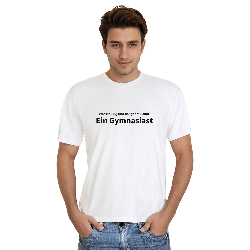 Was ist klug und hängt am Baum? Ein Gymnasiast weiß T-Shirt für Herren