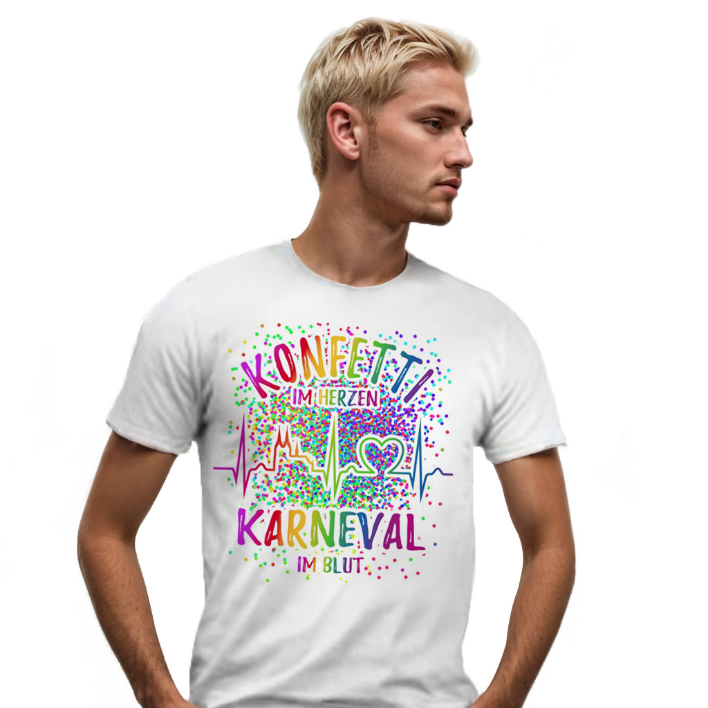 Herzkurve Köln Konfetti im Herzen Karneval im Blut Männer weiß T-Shirt