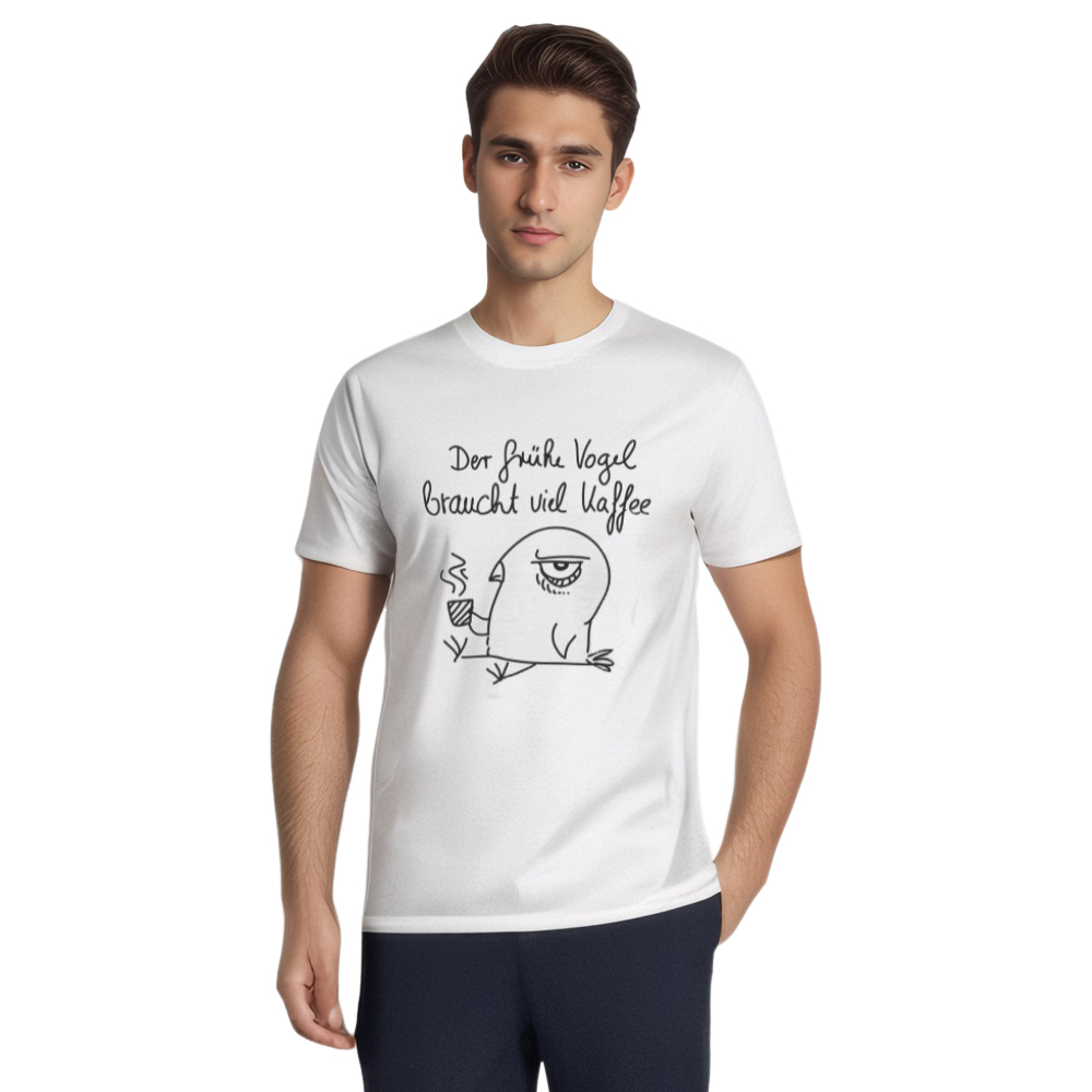 Der frühe Vogel braucht viel Kaffee Männer weiß T-Shirt