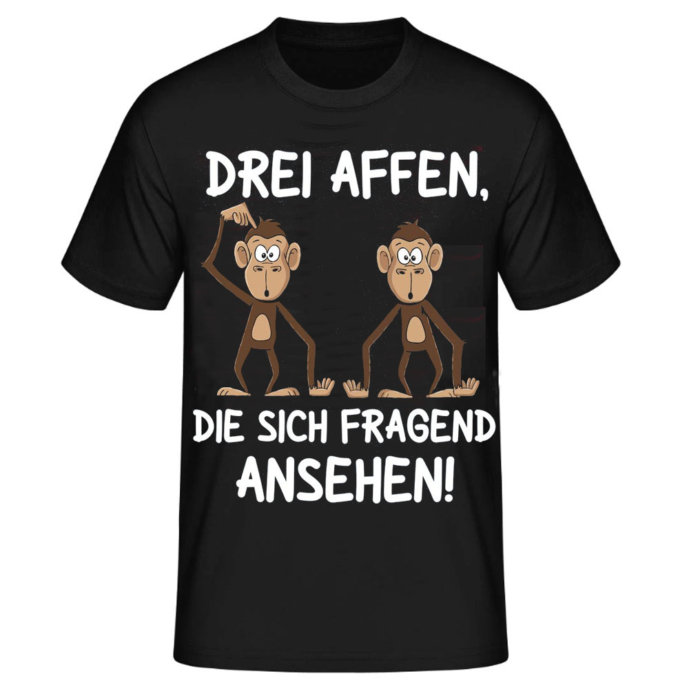 Drei Affen, die sich fragend ansehen! lustiges schwarz T-Shirt