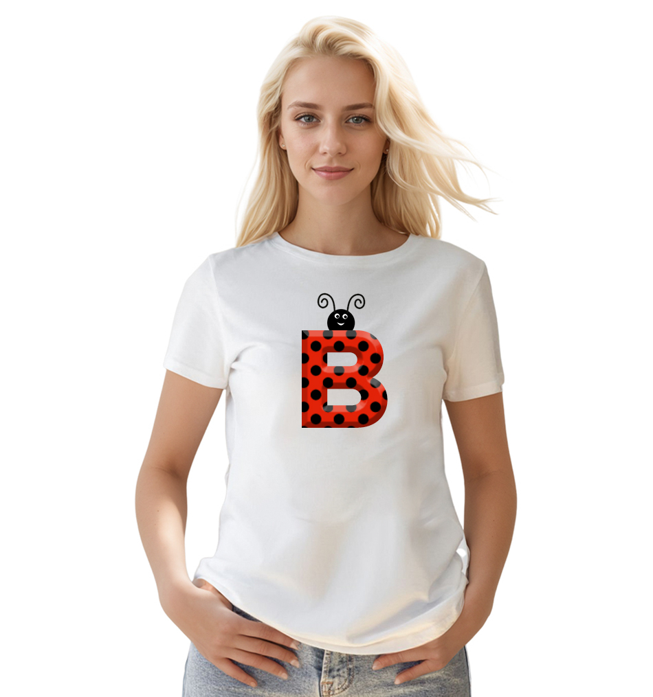 Ladybug Alphabets Buchstabe B druck weiß T-Shirt für Damen
