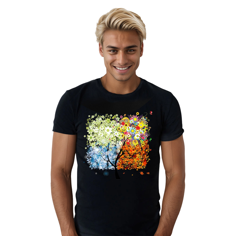 Vier Jahreszeiten Baum schwarz T-Shirt für Herren
