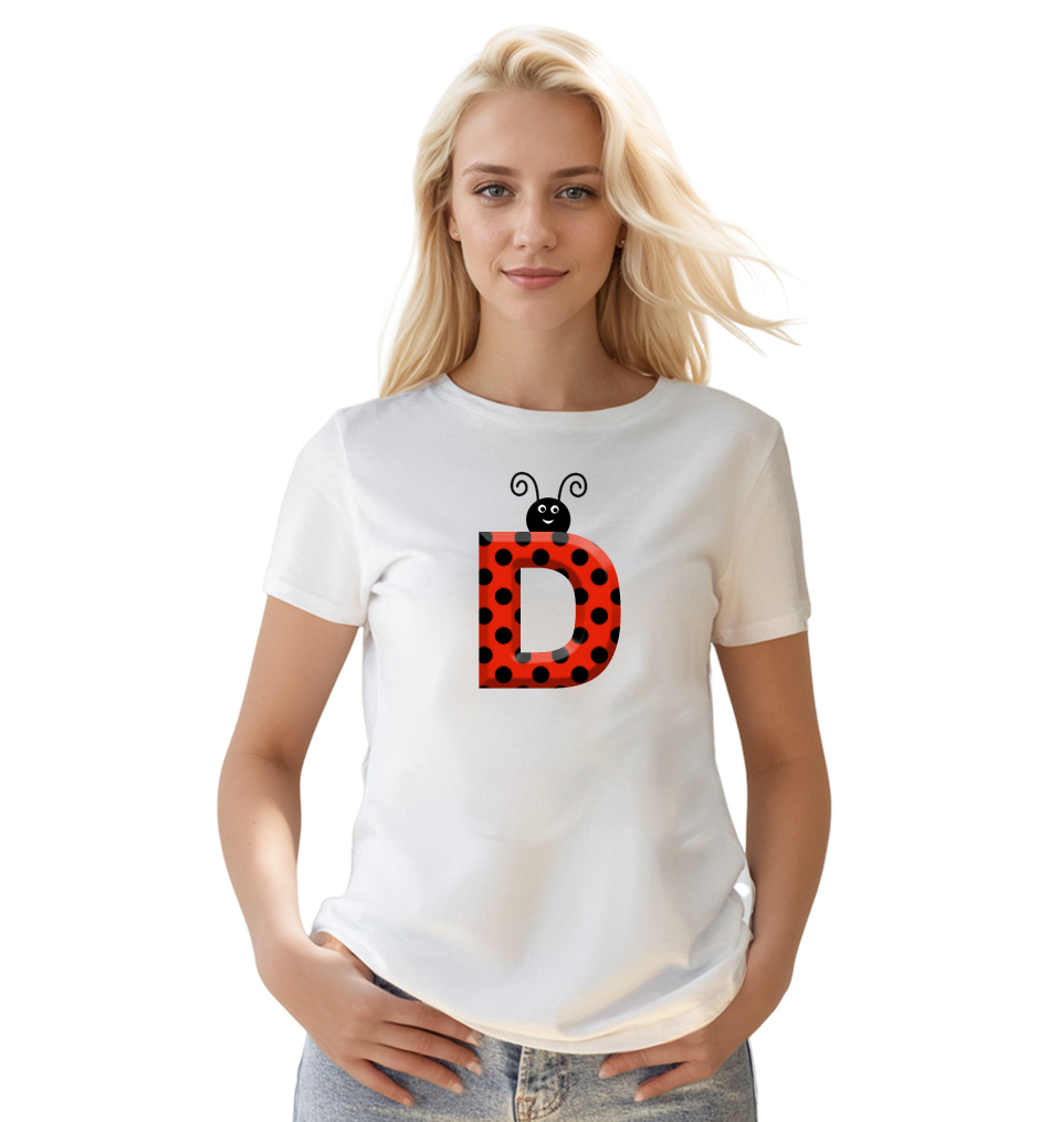 Ladybug Alphabets Buchstabe D druck weiß T-Shirt für Damen
