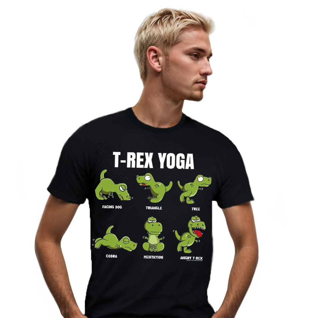 T-Rex Yoga lustiges schwarz T-Shirt