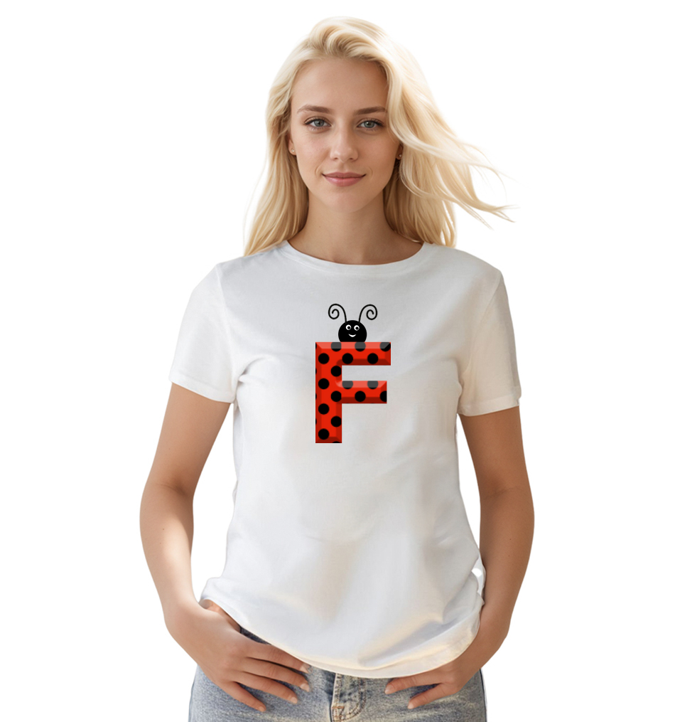 Ladybug Alphabets Buchstabe F druck weiß T-Shirt für Damen