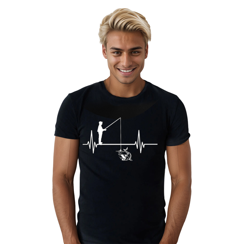 Fischer Angler Herzschlag schwarz T-Shirt